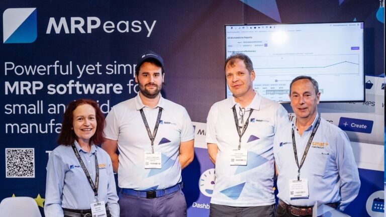 Sara and Richard Duff of Smart Manufacture with the MRPeasy team at Smart Factory Expo, Smart Manufacturing Week 2026